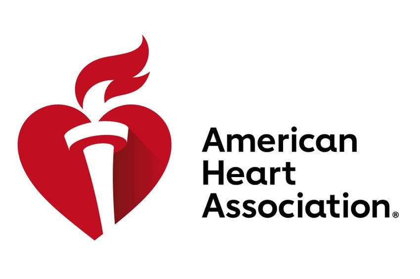 A red heart with the words american heart association on it.